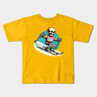 Skeleton Skiing Kids T-Shirt